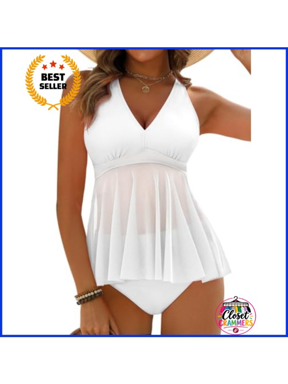 Tankini Set Women Flowy Mesh Tummy Control High Waisted Two Piece Swimsuit